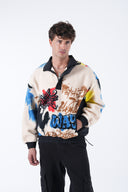 Grafiti Desen Yarım Fermuarlı Polar Sweatshirt