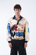 Grafiti Desen Yarım Fermuarlı Polar Sweatshirt