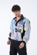 Grafiti Desen Yarım Fermuarlı Polar Sweatshirt