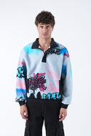 Grafiti Desen Yarım Fermuarlı Polar Sweatshirt