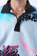Grafiti Desen Yarım Fermuarlı Polar Sweatshirt