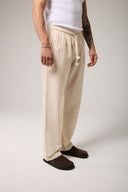 Keten Bel Bağlamalı Baggy Pantolon