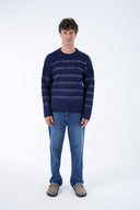 Şardonlu Çizgili Tüylü Triko Kazak