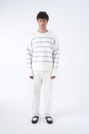 Şardonlu Çizgili Tüylü Triko Kazak