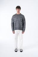 Şardonlu Çizgili Tüylü Triko Kazak