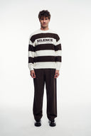 Yazı Baskılı Çizgili Triko Kazak