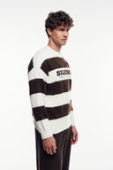 Yazı Baskılı Çizgili Triko Kazak