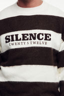 Yazı Baskılı Çizgili Triko Kazak