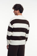 Yazı Baskılı Çizgili Triko Kazak