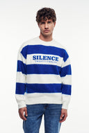 Yazı Baskılı Çizgili Triko Kazak