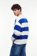 Yazı Baskılı Çizgili Triko Kazak