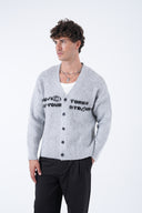 Yazı Baskılı Düğmeli Hırka