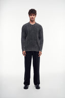 Yıkamalı Bisiklet Yaka Desenli Örgü Kazak