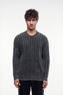 Yıkamalı Bisiklet Yaka Desenli Örgü Kazak