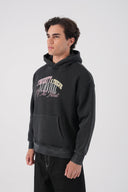 Yıkamalı Grafik Baskılı Kapüşonlu Sweatshirt