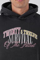 Yıkamalı Grafik Baskılı Kapüşonlu Sweatshirt