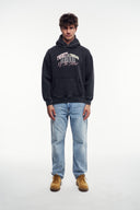 Yıkamalı Grafik Baskılı Kapüşonlu Sweatshirt