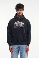 Yıkamalı Grafik Baskılı Kapüşonlu Sweatshirt