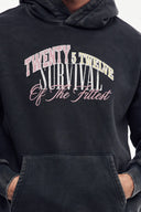 Yıkamalı Grafik Baskılı Kapüşonlu Sweatshirt