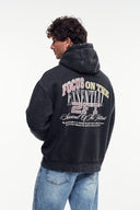 Yıkamalı Grafik Baskılı Kapüşonlu Sweatshirt