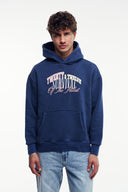 Yıkamalı Grafik Baskılı Kapüşonlu Sweatshirt