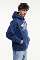 Yıkamalı Grafik Baskılı Kapüşonlu Sweatshirt