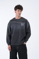 Yıkamalı Oversize Yazı Baskı Sweatshirt